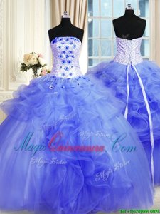 Customized Sleeveless Pick Ups and Hand Made Flower Lace Up Ball Gown Prom Dress