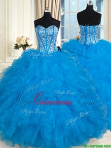 Lovely Floor Length Ball Gowns Sleeveless Baby Blue 15 Quinceanera Dress Lace Up