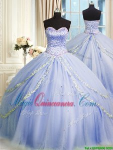 Top Selling Tulle Sleeveless With Train Ball Gown Prom Dress Brush Train and Beading and Appliques