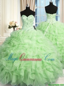 Sweetheart Sleeveless Sweet 16 Dresses Floor Length Beading and Ruffles Organza