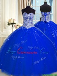 Fantastic Sequins Floor Length Royal Blue Sweet 16 Quinceanera Dress Sweetheart Sleeveless Backless