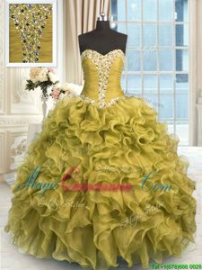 Fine Olive Green Sleeveless Organza Lace Up 15th Birthday Dress for Military Ball and Sweet 16 and Quinceanera