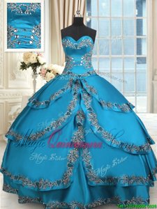 Vintage Blue Sleeveless Beading and Embroidery and Ruffled Layers Floor Length Ball Gown Prom Dress
