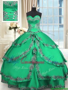 Turquoise Ball Gowns Beading and Embroidery and Ruffled Layers Quinceanera Dresses Lace Up Taffeta Sleeveless Floor Length