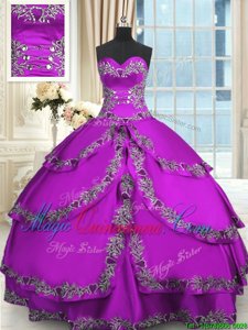 Glamorous Ruffled Floor Length Ball Gowns Sleeveless Purple Sweet 16 Dress Lace Up