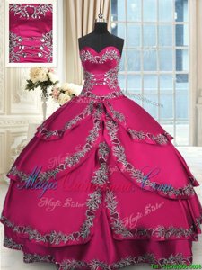 Elegant Fuchsia Quinceanera Gown Military Ball and Sweet 16 and Quinceanera and For with Beading and Embroidery and Ruffled Layers Sweetheart Sleeveless Lace Up
