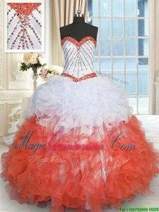 Eye-catching Sweetheart Sleeveless Organza Sweet 16 Quinceanera Dress Beading and Ruffles Lace Up
