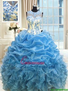 Scoop Sleeveless Zipper 15 Quinceanera Dress Baby Blue Organza