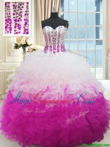 Super Sleeveless Beading and Ruffles Lace Up Sweet 16 Dress