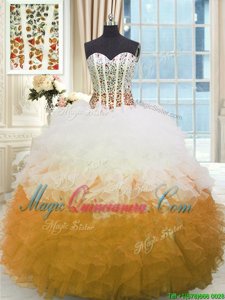 Simple Sweetheart Sleeveless Lace Up Quinceanera Dress Yellow And White Organza