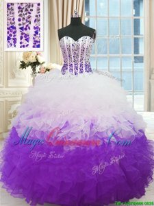 Popular Sleeveless Lace Up Floor Length Beading and Ruffles 15th Birthday Dress