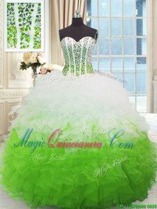 New Style White and Green Sweetheart Neckline Beading and Ruffles Sweet 16 Quinceanera Dress Sleeveless Lace Up