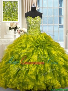Sophisticated Ball Gowns Sleeveless Yellow Green Sweet 16 Quinceanera Dress Brush Train Lace Up