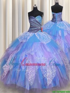 Elegant Multi-color Lace Up Sweet 16 Dress Beading and Ruching Sleeveless Floor Length