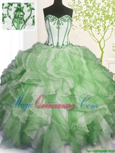 Beading and Ruffles Vestidos de Quinceanera Green Lace Up Sleeveless Floor Length