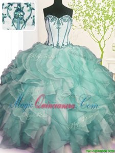 Attractive Green Sleeveless Organza Lace Up Sweet 16 Quinceanera Dress for Military Ball and Sweet 16 and Quinceanera