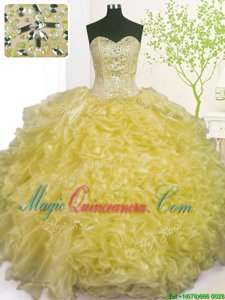 Modest Pick Ups Floor Length Light Yellow Quinceanera Dress Sweetheart Sleeveless Lace Up