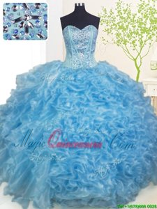 Designer Organza Sleeveless Floor Length Sweet 16 Quinceanera Dress and Beading and Ruffles and Pick Ups