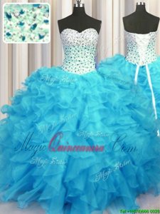 Baby Blue Lace Up Sweet 16 Dresses Beading and Ruffles Sleeveless Floor Length