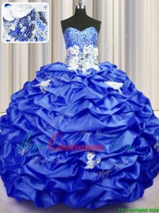Royal Blue Sweetheart Neckline Appliques and Sequins and Pick Ups Quinceanera Gown Sleeveless Lace Up