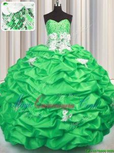 Luxury With Train Quinceanera Gowns Taffeta Brush Train Sleeveless Appliques and Sequins and Pick Ups