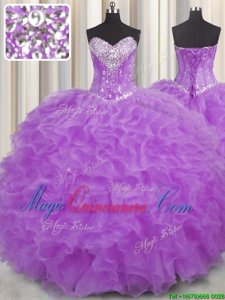 Halter Top Sleeveless Organza Quinceanera Dresses Beading and Ruffles Lace Up