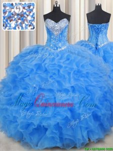 Great Sweetheart Sleeveless Organza Quinceanera Dress Beading and Ruffles Lace Up