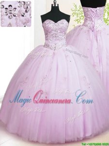 Sexy Floor Length Lilac Quinceanera Gowns Sweetheart Sleeveless Lace Up