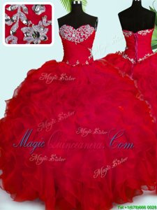 Edgy Floor Length Red Vestidos de Quinceanera Sweetheart Sleeveless Lace Up