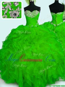 Organza Lace Up Sweetheart Sleeveless Floor Length Quinceanera Gowns Beading and Ruffles