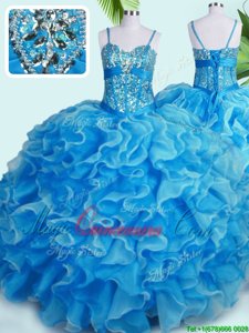 Luxury Sleeveless Beading and Ruffles Lace Up Sweet 16 Dress