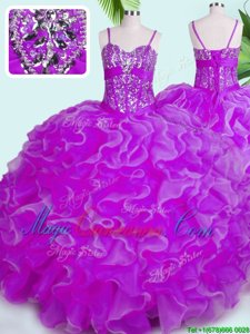 Beading and Ruffles 15 Quinceanera Dress Fuchsia Lace Up Sleeveless Floor Length