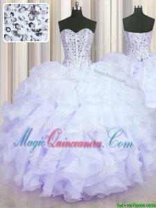 Suitable Sleeveless Beading and Ruffles Lace Up Ball Gown Prom Dress