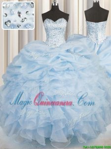 Best Selling Organza Sleeveless Floor Length Vestidos de Quinceanera and Beading and Ruffles
