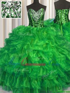 Spectacular Sweetheart Neckline Beading and Ruffles 15th Birthday Dress Sleeveless Lace Up