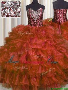 Custom Fit Red Sweetheart Lace Up Beading and Ruffles 15 Quinceanera Dress Sleeveless