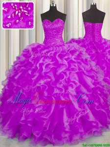 Floor Length Fuchsia Quinceanera Dresses Sweetheart Sleeveless Lace Up