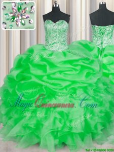 Beautiful Sweetheart Sleeveless Organza Quince Ball Gowns Beading and Ruffles Lace Up