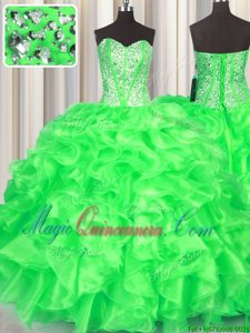 Floor Length Quinceanera Gown Organza Sleeveless Beading and Ruffles