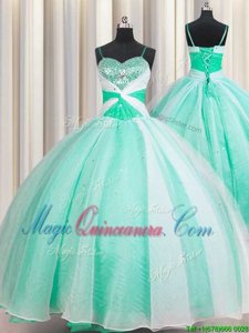 Suitable Spaghetti Straps Floor Length Ball Gowns Sleeveless Apple Green Quinceanera Dresses Lace Up