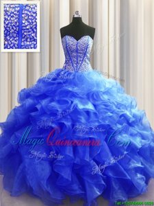 Colorful Visible Boning Floor Length Royal Blue Quinceanera Dresses Sweetheart Sleeveless Lace Up