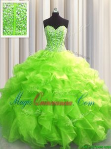 Visible Boning Sweetheart Sleeveless Lace Up Vestidos de Quinceanera Organza