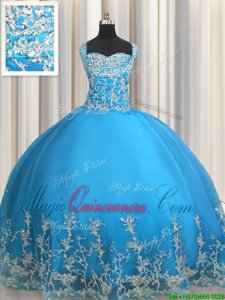 Baby Blue 15th Birthday Dress Military Ball and Sweet 16 and Quinceanera and For with Beading and Appliques Sweetheart Sleeveless Lace Up