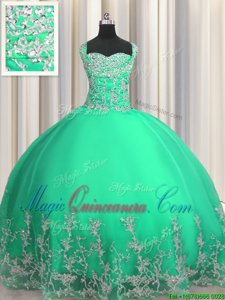 Noble Sweetheart Sleeveless Lace Up Quince Ball Gowns Turquoise Organza