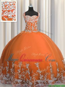 Beading and Appliques Quinceanera Dresses Orange Red Lace Up Sleeveless Floor Length