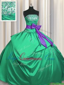 Colorful Beading and Pick Ups and Bowknot Quinceanera Dresses Green Lace Up Sleeveless Floor Length