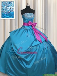 Sleeveless Beading and Ruching and Bowknot Lace Up Quinceanera Gown