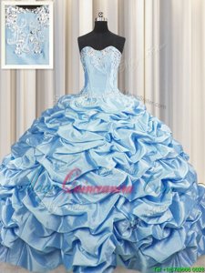 Brush Train Sweetheart Sleeveless Taffeta Sweet 16 Dresses Beading and Pick Ups Sweep Train Lace Up