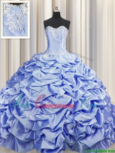 Glorious Pick Ups Brush Train Sweetheart Sleeveless Sweep Train Lace Up Quinceanera Dress Lavender Taffeta