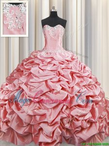 Sexy Baby Pink Lace Up Sweetheart Beading and Pick Ups Quinceanera Gowns Taffeta Sleeveless Brush Train